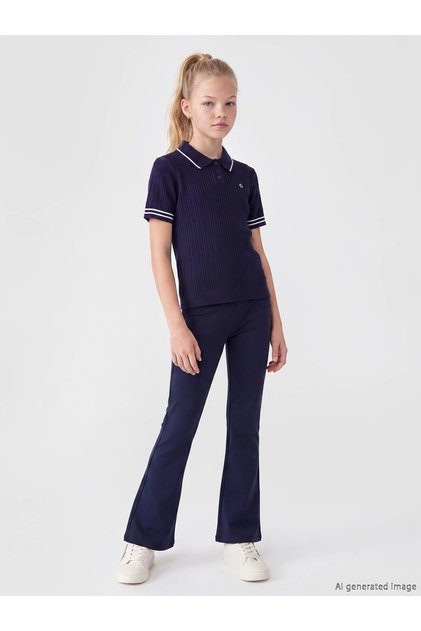 Lcw Kids Navy Blue Girls' Spanish Style Soft Touch Leggings with Elastic Waist