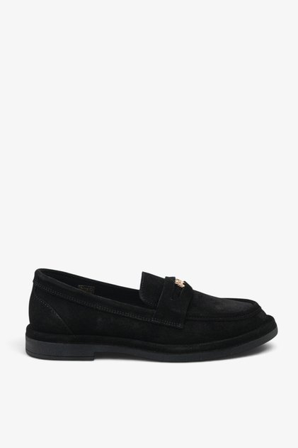 Women's Genuine Leather Loafer Shoes Merima Black Suede