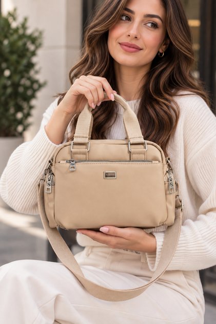 Faux Leather Shoulder Bag – Multi-Compartment, Zippered, Adjustable Crossbody Strap, Casual Bag