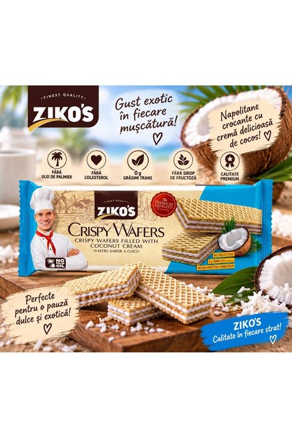 ZIKO’S Crispy Wafers – Napolitane cu cremă de alune de pădure și cacao, 115 g X 10 PACHETE