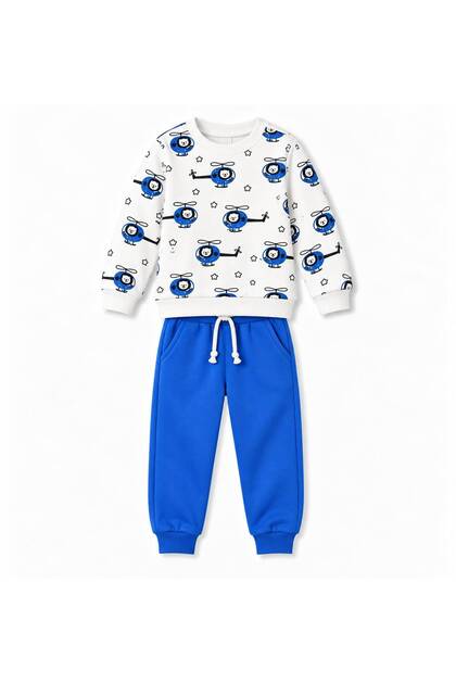 Baby Boy Helicopter Patterned Long Sleeve Top and Bottom Set 9-12 Months – 3-4 Years