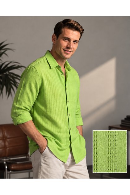 Men's Regular Fit Etamine Woven Long Sleeve Shirt