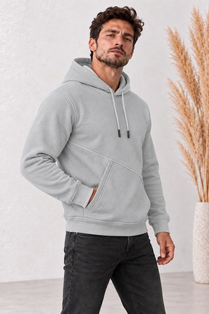 Erkek Taş 3 İplik Şardonlu Yan Cepli Sweatshirt Yumuşacık Dokulu Kışlık