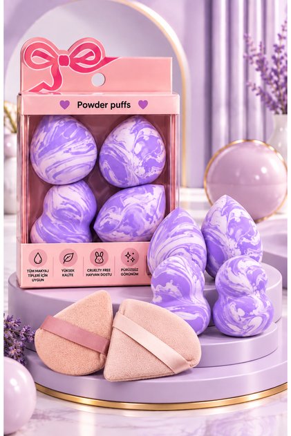 6-Piece Makeup Sponge Set with Marble Pattern, 2-Piece Soft Cotton Powder Sponge (Mixed Colors) – Foundation Concealer Powder Application Sponge