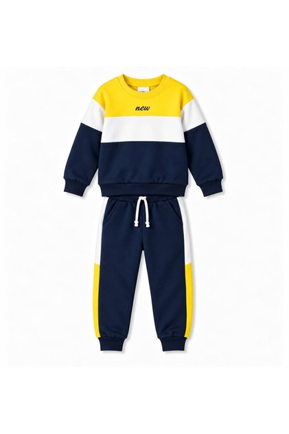 Boys' Crew Neck Color Block Sweatshirt and Pants Top and Bottom Set