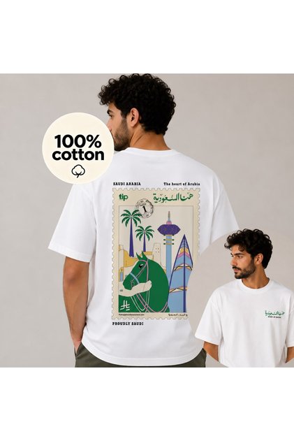 قميص للرجال والنساء بمناسبة اليوم الوطني السعودي، مصنوع من القطن 100%، مطبوع برقبة مستديرة وأكمام قصيرة، تصميم فضفاض، خفيف الوزن وقابل للتنفس، مناسب للارتداء الصيفي غير الرسمي