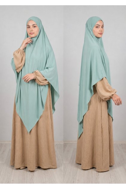 Full Length Triangle Sandy Souffle Khimar Hijab Scarf Water Green