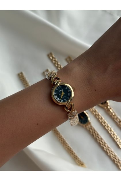 Kadın Gold Siyah Kadran Kol Saati Vintage Analog Quartz Zarif Klasik Saat