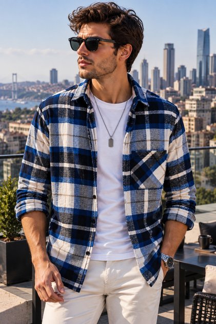 Single Pocket Detail, Plaid Patterned, Soft Textured Cotton Winter Lumberjack Shirt