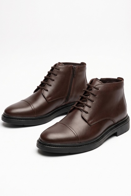 Genuine Leather Brown Zippered Men's Winter Boots Luass30Al0084