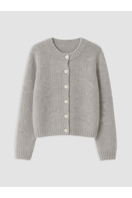 Vizyon New Season Gray Women's Knitwear Cardigan with Crew Neck