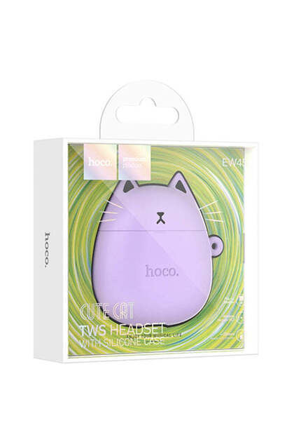Casti Wireless, Căști intraauriculare, BT 5.3, 200mAh, + Husă CatCase - Liliac / Albastru