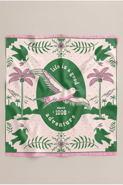 Green Pink Free Bird Pattern Scarf Bandana 50X50 cm