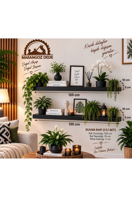 AHŞAP 2 Lİ 120 CM UÇAN RAF BAHARATLIK MUTFAK STANDI DÜZENLEYİCİ DEKORATİF RAF