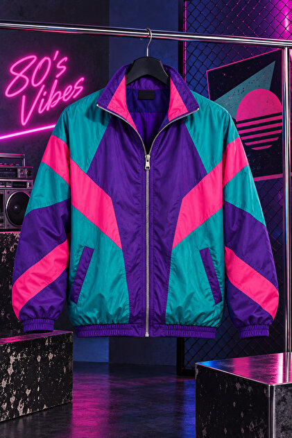 Unisex Vintage 80S Retro Zipper Jacket