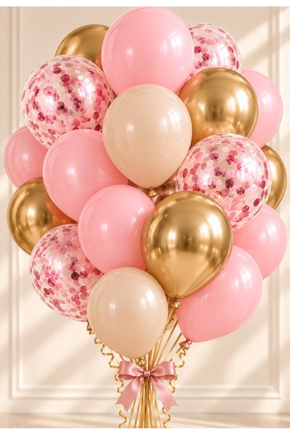Pink Gold Balloon Set 20-Piece Nude Birthday Balloon Decoration Set Chrome Gold Pink Confetti Party Balloons