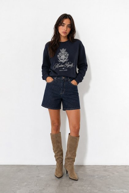 Embroidery Detailed Sweatshirt Navy Blue
