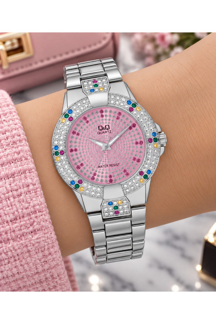 Women's Wristwatch Silver Color Pink Dial Zircon Stone Casual and Stylish Combination Gift Boxed