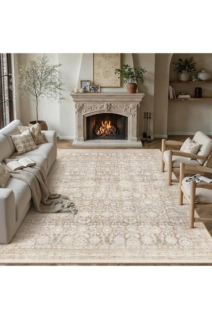 سجادة غرفة معيشة كلاسيكية من PureCozy مقاس 200×300 سم، سجاد قابل للغسل بلون بيج، سجاد كبير غير قابل للانزلاق