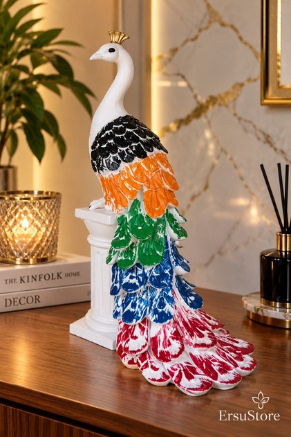 Dekoratif Tavus Kuşu Biblo – Teal Yeşil & Detaylı Şık Dekoratif Obje