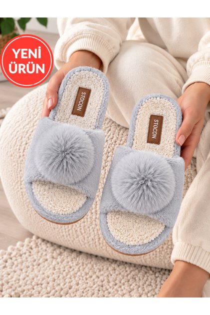 Women's Pompom Soft Plush Winter House Slippers Gift House Slippers Winter Warm Non-Slip Thick Sole Dowry Slippers Stc1354