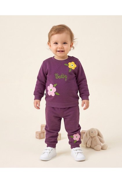 Baby Girl Winter 3 Thread Threaded Floral Embroidered 6-9-12-18-24 Months 2-Piece Top and Bottom Set
