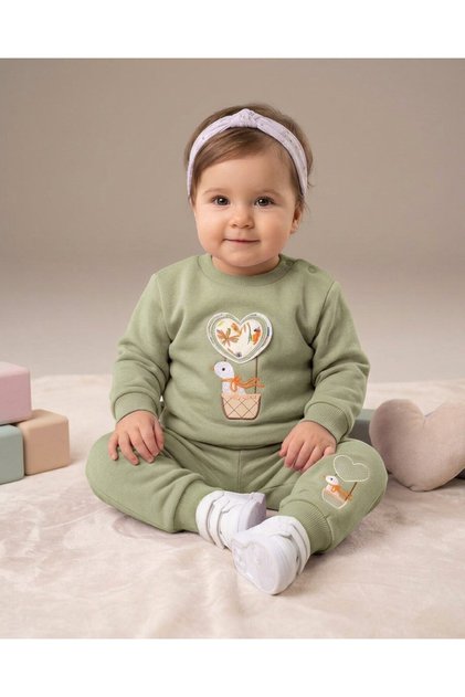 Baby Girl Winter 3-Yarn Embroidered Heart and Duck Embroidery Set, 6-9-12-18-24 Months, 2-Piece Top and Bottom Set