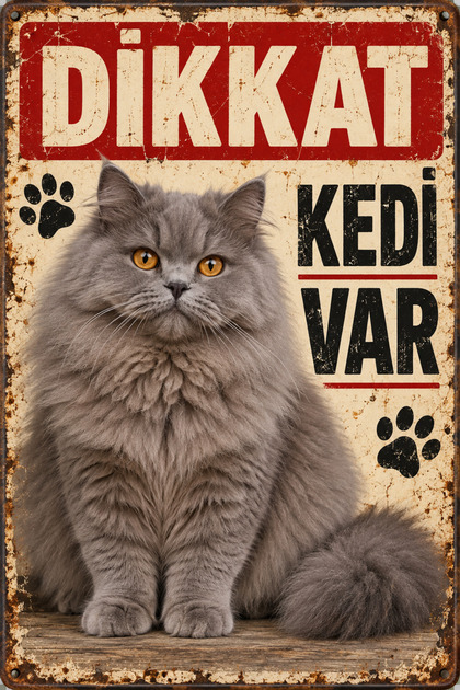British Longhair Beware of the Cat Retro Metal Wall Sign Decorative Plate 15X20Cm