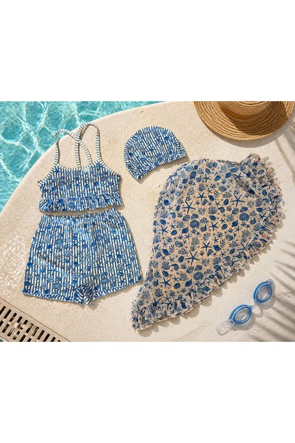 Chiffon Pareolu Girls' Quick Dry 4 Piece Bikini Swimsuit Set