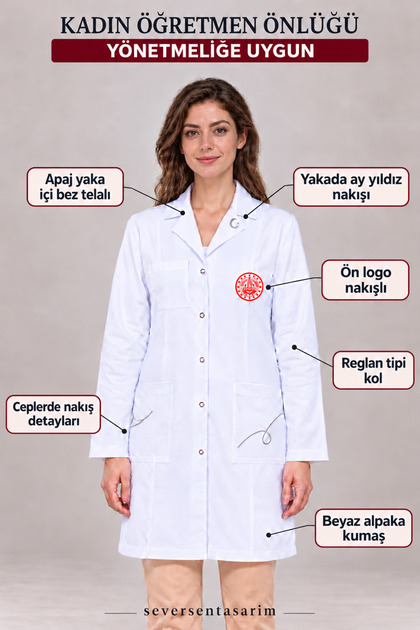 Mevzuata Uygun Kadın Öğretmen Önlüğü Nakışlı