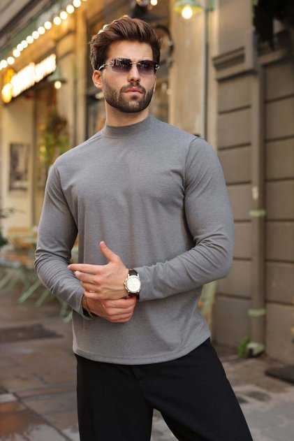 Füme Yarım Balıkçı Yaka Slim Fit Erkek Sweatshirt E7202