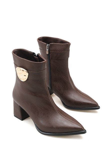 Alya Lila Women's Pointed Toe Heeled Boots 0012019 Brown Skin