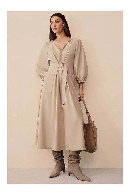 Women's Midi Dress with Belt Detail and Pockets