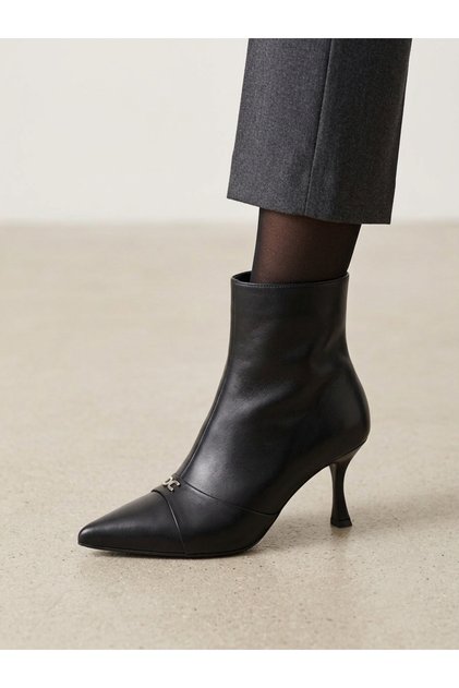 Genuine Leather Zippered Boots Women's Shoes