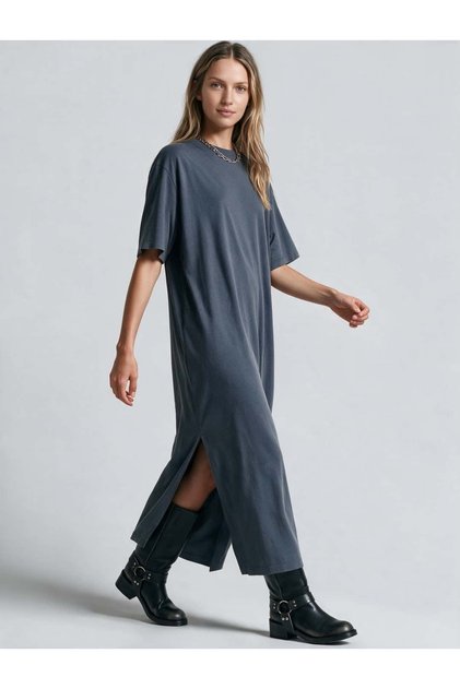 Slit Detailed Short Sleeve Long T-Shirt Dress - C920