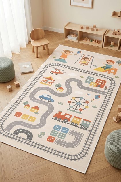Play Mat Machine Washable Non-Slip Base Stain-Resistant Children's Room Carpet