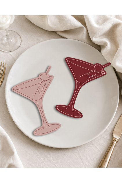 İsimli Kokteyl Kadeh Kartı 2 Kişiye Özel Masa Kartı | Bride, Bachelorette, Düğün, Nişan, Doğum Günü | 12'li Set