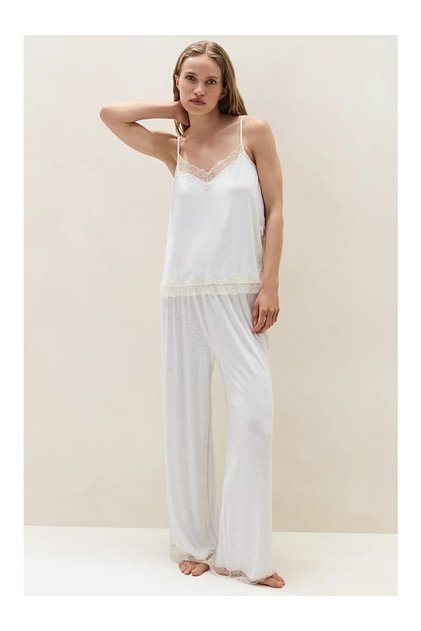 Jersey Lace Detailed Women's Strappy Pajama Set