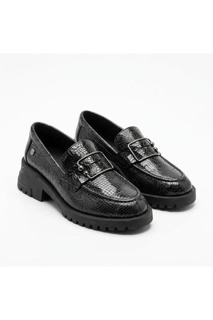 3215 black print women's loafer shoes