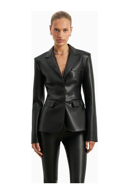 Cinched Waist Leather Blazer Women's Jacket