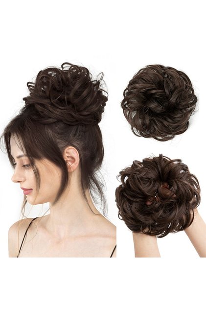 Messy Bun Hair Piece,Elastic Drawstring Curly Chignon Synthetic Hair Scrunchy Updo Hair Extensions,Wavy Curly Thick Tousled Stretchy Fluffy Donut Updo Elegant Chignon for Women Girls Kids