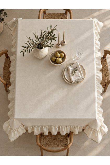 100% Linen Ruffled Dining Tablecloth