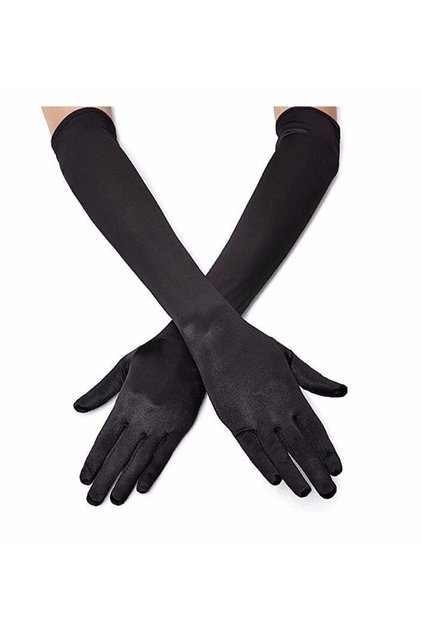 Black Color Elbow Length Fabric Gloves