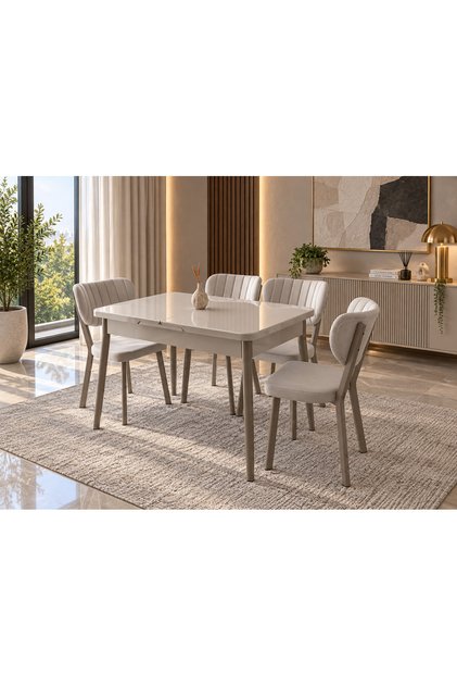 MARMO Cappuccino Açılır MDF Yemek Masası Takımı