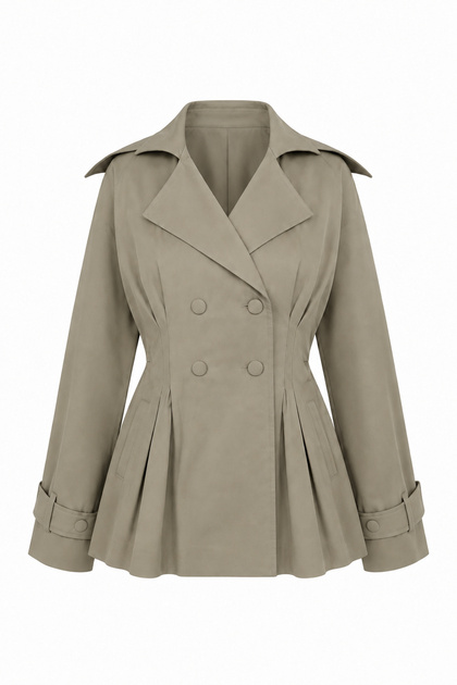 Pleated Buttoned Trench Coat