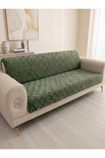 MERYEMCE Şönil Bohem Kutu Desen Kaymaz Koltuk Örtüsü 180x220 cm | 3 Kişilik Kanepe, Çekyat Örtüsü