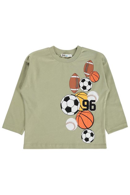 Boy's 96 Balls Printed Sweatshirt Km |   Single Jersey Long Sleeve |   School Nursery and Daily Use - Khaki