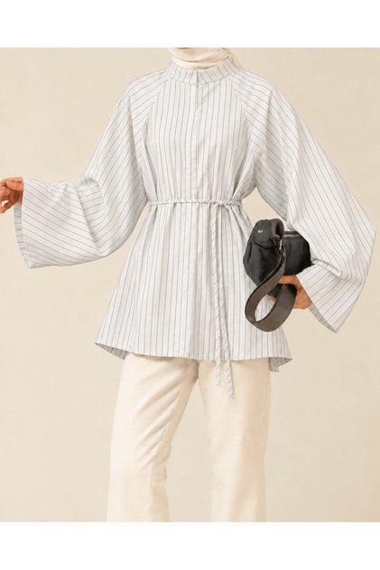 Spanish Sleeve Striped Oversize Tunic - White