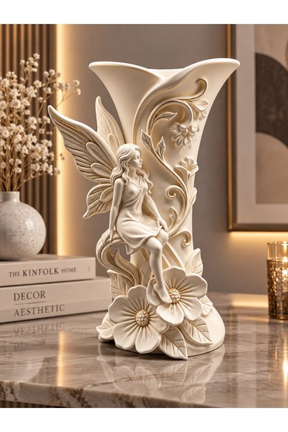 Peri Figürlü Dekoratif Vazo – Çiçekli Fairy Garden Biblo