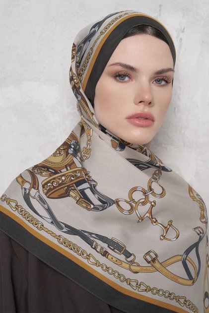 Floş Viscose Shawl Harness Pattern - Gold